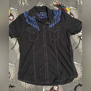 black with blue embriodery INC international concepts mens short sleeve shirt